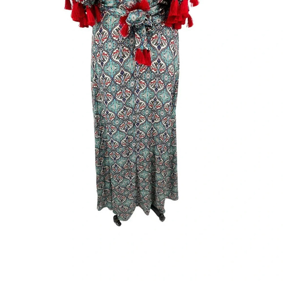Anthropologie Sachin & Babi Maxi Dress Tassel Abstract Print Blue Red Size 8 - Picture 11 of 16